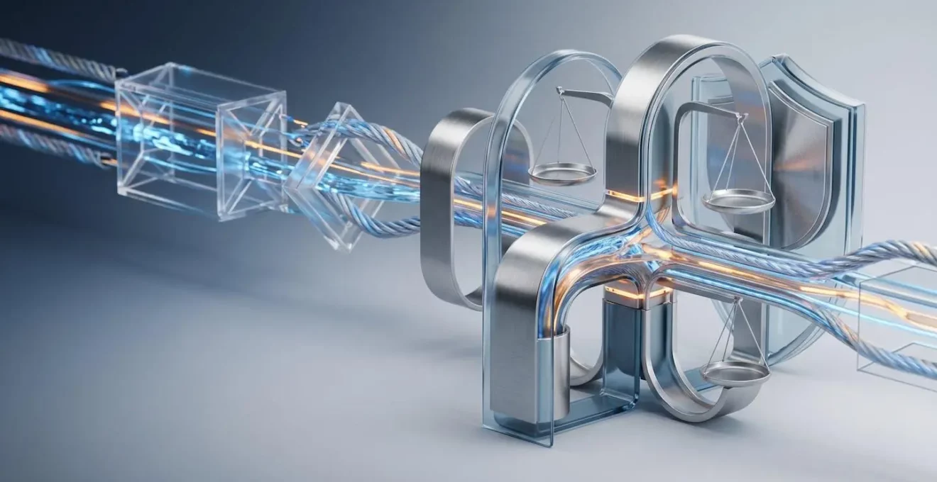 Concept d'intelligence artificielle et conformité en entreprise illustrant la protection des données