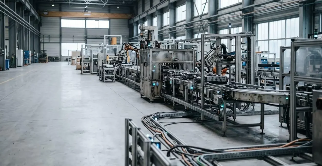 Scène industrielle montrant la sécurisation des données IoT avec flux de communications chiffrées entre capteurs et systèmes de contrôle