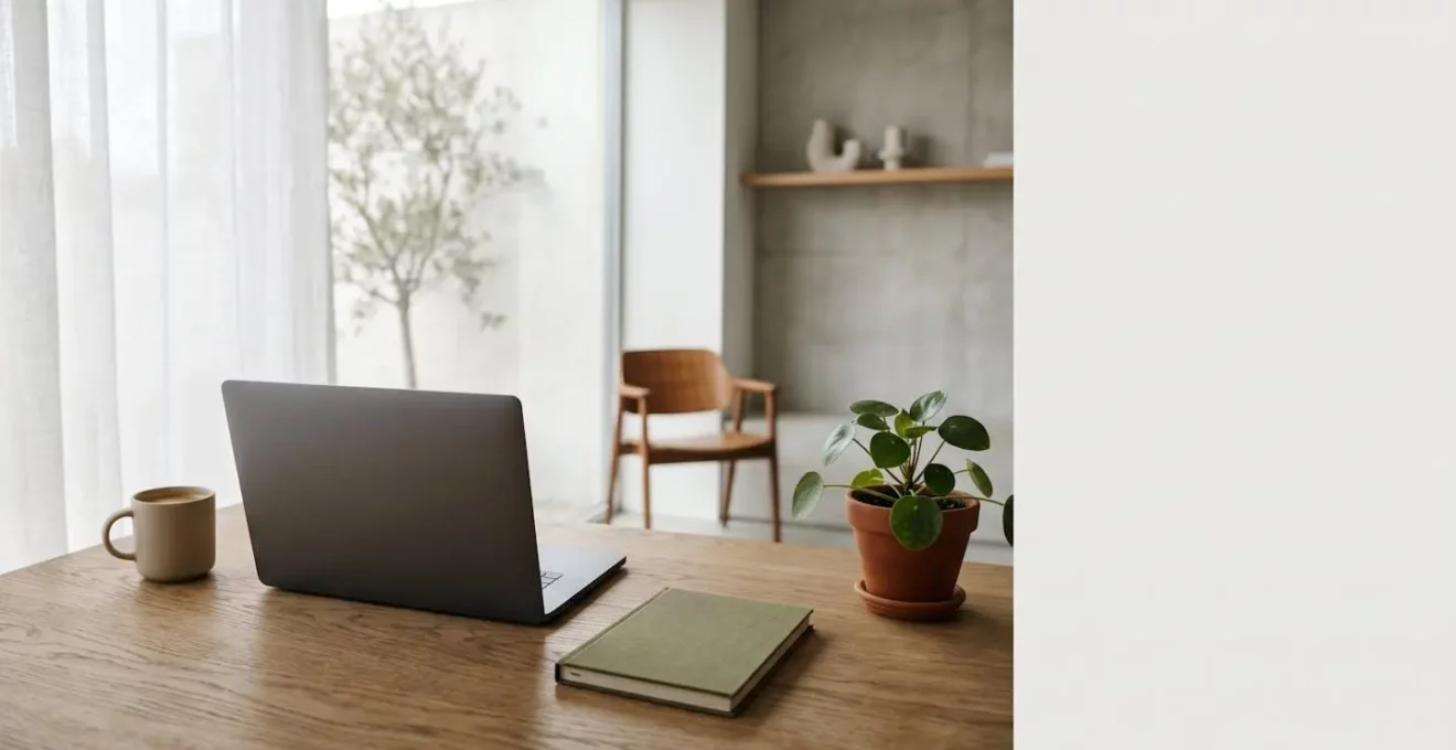 Espace de travail moderne avec équilibre entre technologie et bien-être humain