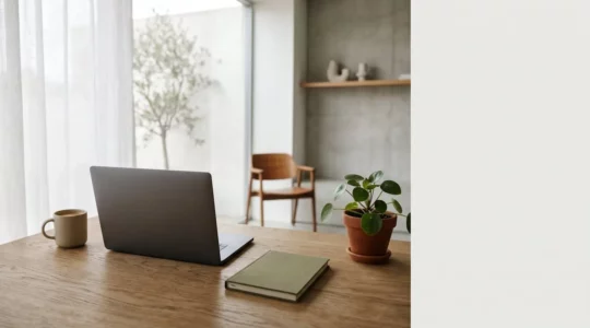Espace de travail moderne avec équilibre entre technologie et bien-être humain